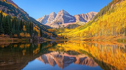 Obraz premium Autumnal mountain lake reflecting vibrant fall colors