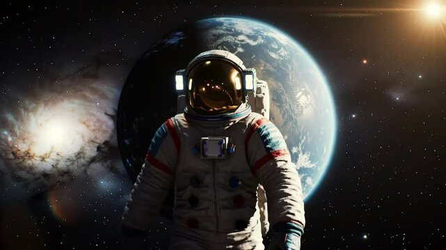 Astronaut in Space with Earth and Nebula: Awe-Inspiring Portrait of Space Exploration, Human Endeavor, and the Beauty of the Cosmos.