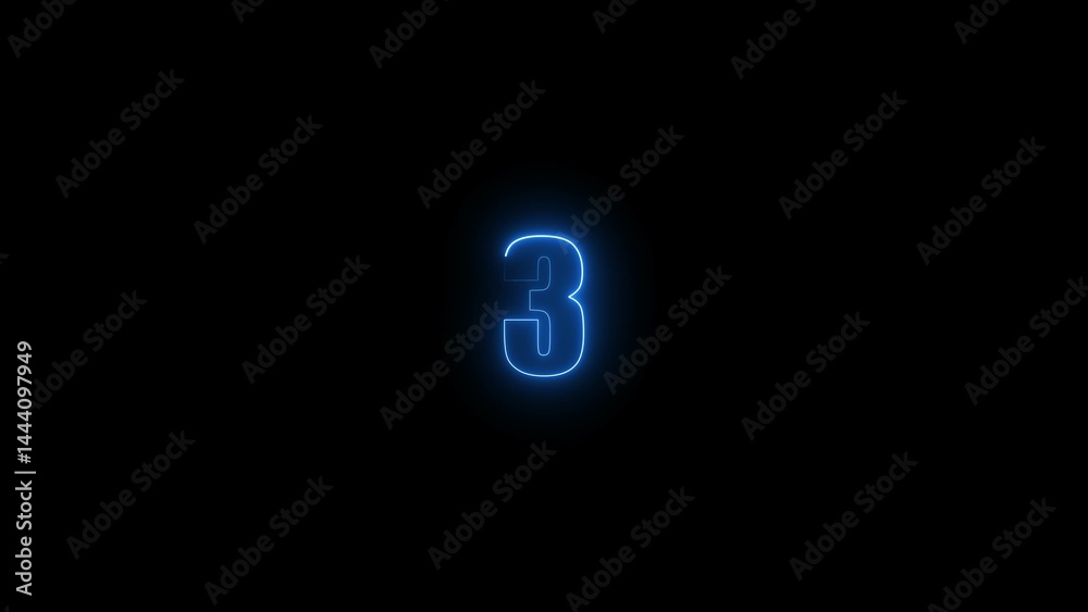 Fototapete abstract glowing blue neon text 3 number countdown timer illustration background 4k resolution.