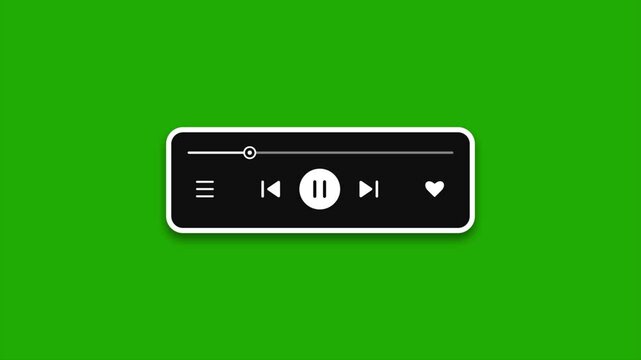 Green screen music player overlay template, Audio music timeline bar moving with track, 15 second blank screen audio player
