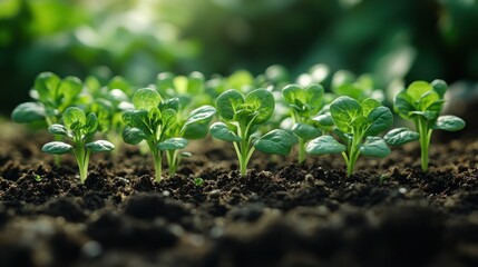 Vibrant Green Seedlings Emerging from Rich Soil