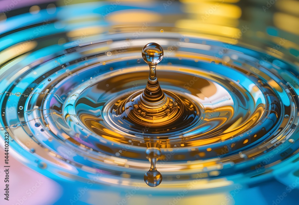 Poster Abstract Beauty. Oil Drop Shimmers On Water, A Captivating Display Of Iridescent Colors. Reflections Dance, Forming Unique And Mesmerizing Patterns. A Stunning Close-up For Creative Projects.
