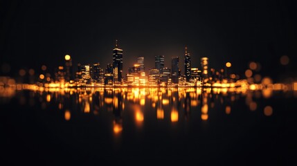Cityscape at night, illuminated by warm light