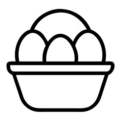 Outline egg basket icon with three eggs for Easter, farming, and food graphic design