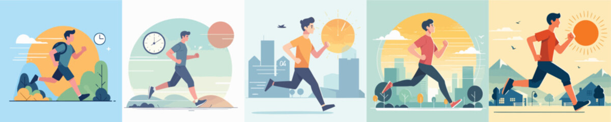 Vector man jogging in the morning