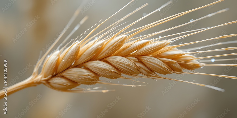 Poster intricate wheat blade close up. a stunning micro view reveals delicate hairs and grains creating a b