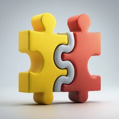 Obraz premium Bright 3D Business Collaboration Concept Featuring Puzzle Pieces Fitting Together to Symbolize Partnership