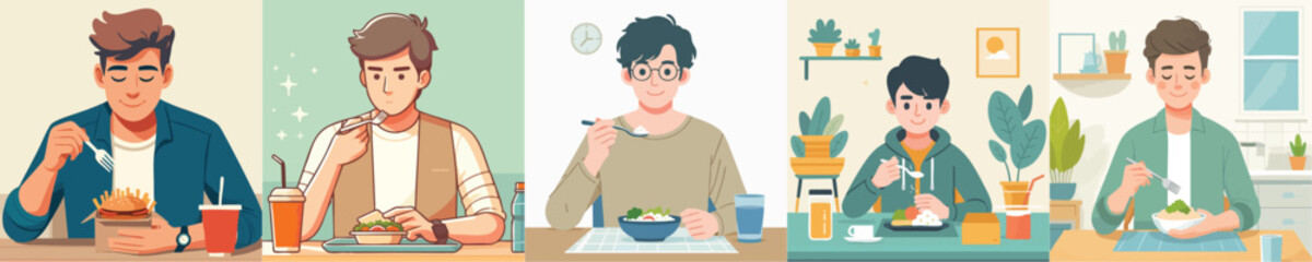 Vector man having breakfast