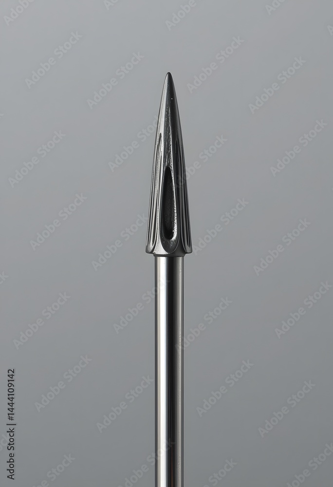 Poster sewing needle point close up. a very sharp needle, designed for stitching projects, with a clear hol
