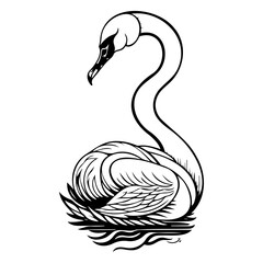 Elegant Swan Illustration: Minimalist Design on White Backdrop Showcasing Grace
