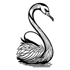 Elegant Swan Illustration: Graceful Bird Depiction in Striking Black and White