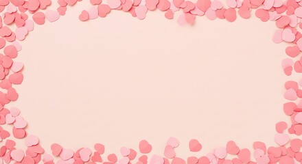 Pink Hearts Frame on Pastel Background for Valentine's Day
