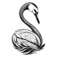 Elegant swan illustration showcasing grace and detailed feather patterns in monochrome