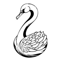 Elegant Swan Illustration: A Serene Depiction in Black and White Line Art