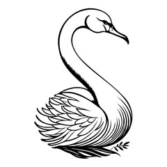 Elegant swan depiction in monochrome, gracefully curved neck and detailed feathers