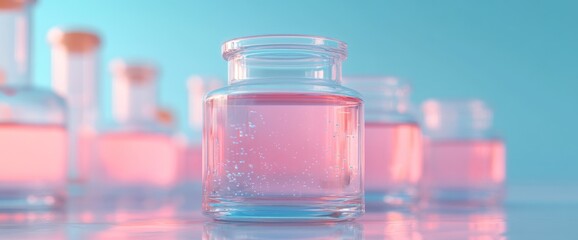 Pink Liquid in Glass Jars: A Serene Still Life