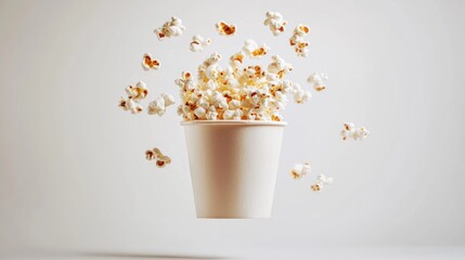 Popcorn in a paper cup, flying in the air