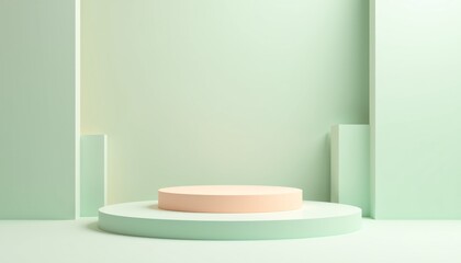 beaful podium in delicate mint peach tones as 3d render abstract geometric background, created with.