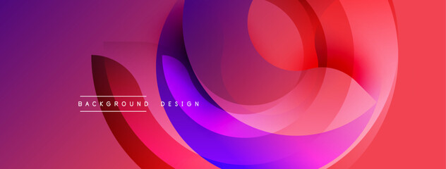 Abstract fluid shapes, vibrant gradients. Modern design, smooth curves, dynamic composition. Purple, red, blue hues blend seamlessly.