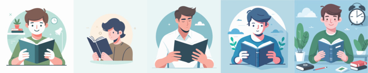 vector of a young man reading