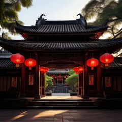 an AI Image Generator, Traditional Chinese Courtyard with Lanterns