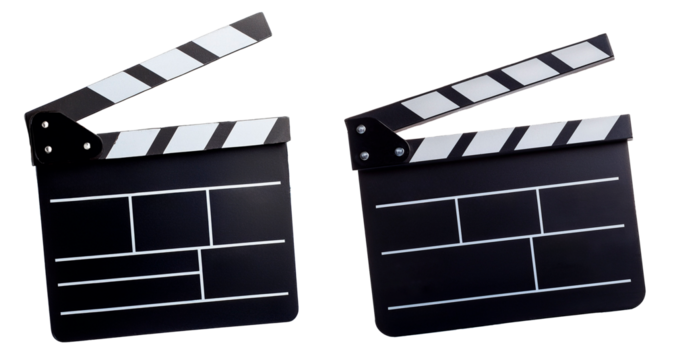 group of film slate or clapper board isolated on white background