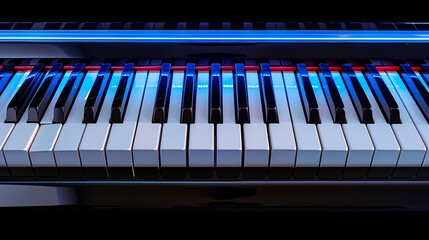 Fototapeta premium Grand piano keys in close-up, radiating an elegant musical essence