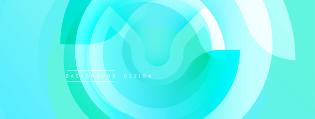 Abstract circular layers create dynamic turquoise gradient. Minimalist design suggests modern aesthetic, clean composition.