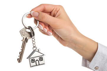 hand holding house keys with keychain isolated on white background PNG