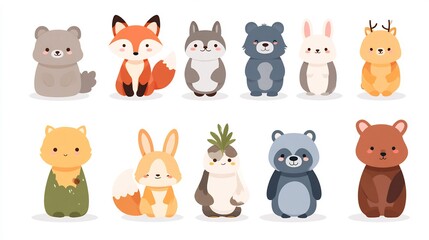 Whimsical Cartoon Animals: A Collection of Adorable Characters in Vector Style