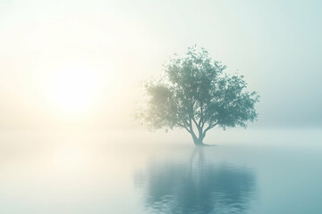 Peaceful Foggy Tree Scene with Calm Atmosphere