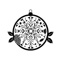 Minimalist Christmas Ornament: Botanical Snowflake, Black & White