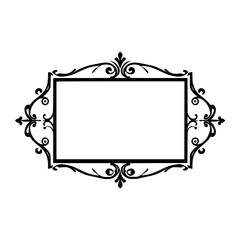 Elegant Black Ornate Frame, Vintage Design Element, Isolated on White