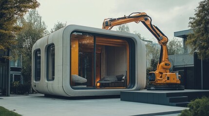 Modern concrete pod with robotic arm