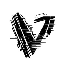 Abstract Black & White Letter V: Glitch Art Style