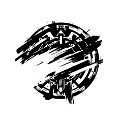 Abstract Geometric Circle with Brushstrokes - Monochrome Graphic Design