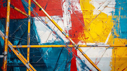 Scaffolding Against a Colorful Wall