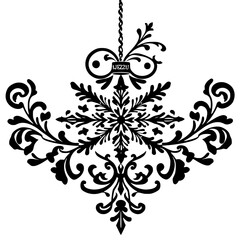 Elegant Black Floral Snowflake Ornament, Vector Art