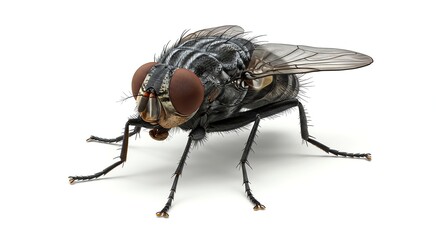 Fly Standing Isolated on White Background Macro Insect