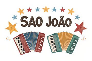 Sao Joao Festival Illustration with Accordions and Stars