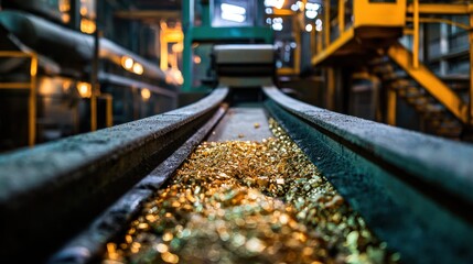 Gold mining equipment and processed gold in a mining facility.