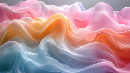 Fototapeta premium : Abstract pastel wave pattern flowing in soft green, pink, blue, and yellow tones, smooth curves and gradient layers, gentle and modern design, ideal for backgrounds, textiles, or digital art.
