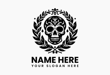 Monochrome Decorative Skull Illustration. Minimalist Cultural Art