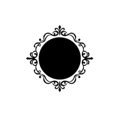 Ornate Black Circle Frame on White: Elegant Vector Design Element