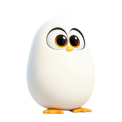 Digitally rendered, white, round cartoon bird with large expressive eyes.  The design is simple, appealing and modern.
