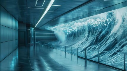 A futuristic lab where waves move in slow motion.