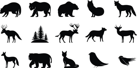Animal Icons Set Vector silhouette on a plain white Background
