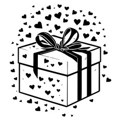Stylized monochrome present illustration with hearts for festive occasions