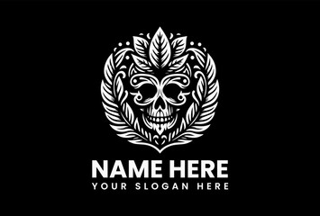 Stylized Decorative Skull Vector Graphic. Day of the Dead Art (White on Black)