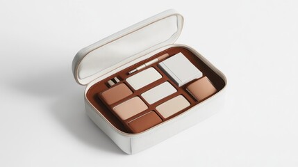 Organized makeup kit with various shades and tools